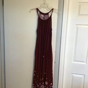 MAURICES 24/7 Red Floral Halter Neck Maxi Dress